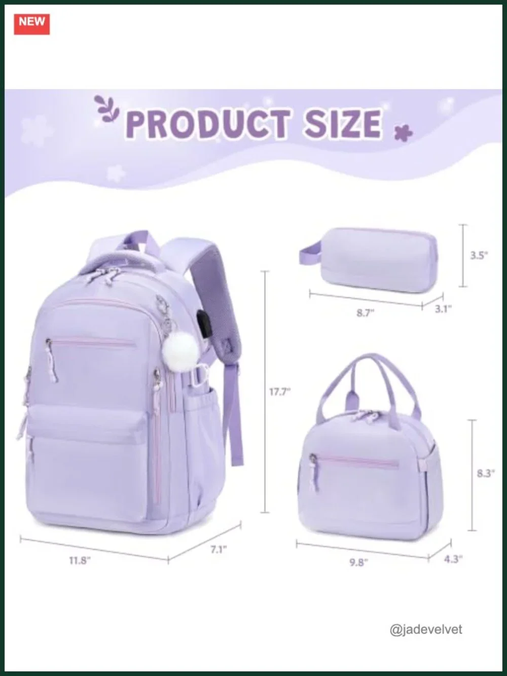 Laptop Backpack Set with Lunch Bag and Pencil Pouch, USB Charging Port, Water